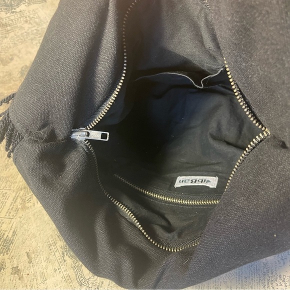 Anthropologie IbBAN LTR Emb. Beaded Fringe Black Linen Bohemian Bag - Picture 10 of 14